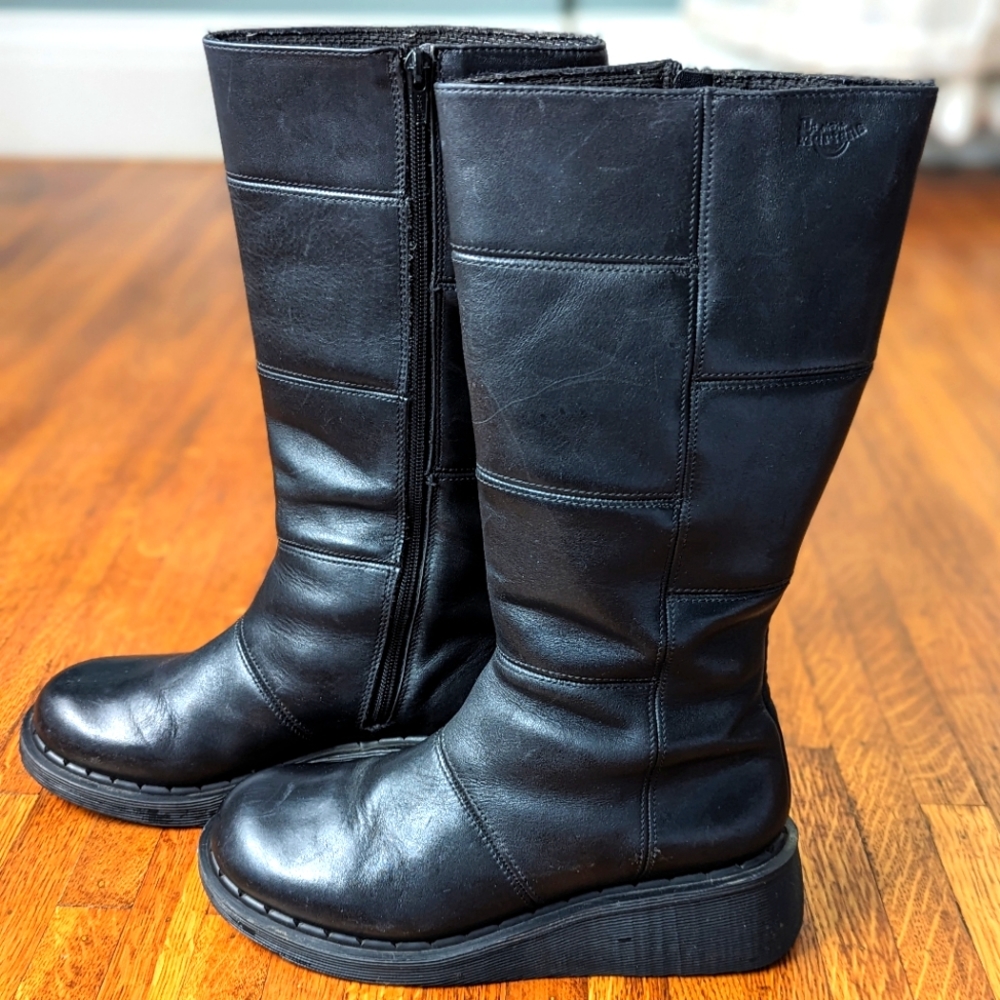 Vintage Dr Martens Black zipper patch moto combat boots